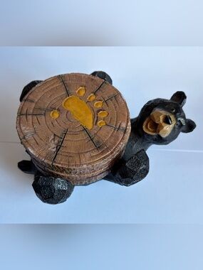 Slifka Black Bear Figurine 4 Paw Print Coasters Holder Set Rustic Cabin Decor